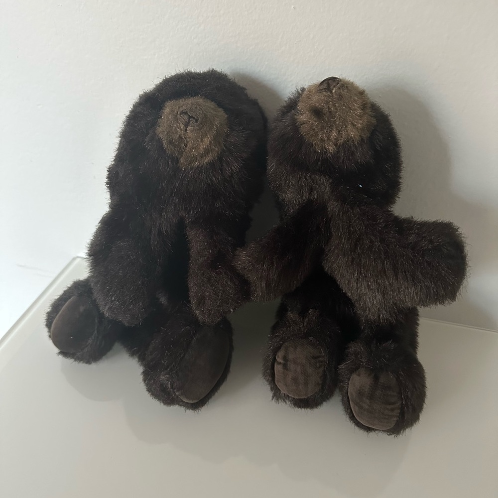 VINTAGE 1980s FOLKMANIS FURRY FOLK BEAR HAND PUPPETS SET OF 2 MADE IN USA